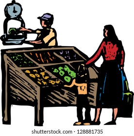Vector illustration of grocery stand