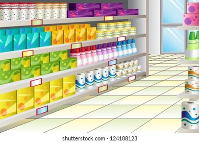 A Vector Illustration Of Grocery Store Aisle