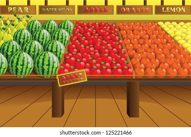 A Vector Illustration Of Grocery Store Produce Aisle