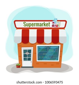 Vector illustration of grocery store. Supermarket illustration. Flat design.