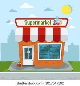 Vector illustration of grocery store. Supermarket illustration. Flat design.