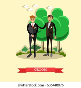 Vector Illustration of groom and the best man. Wedding concept design element in flat style.