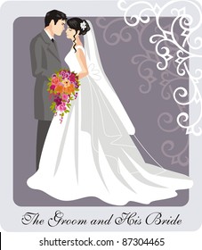 Imagen vectorial de un novio y su novia en el día de su boda.