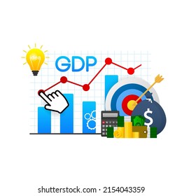 Vector illustration for gross domestic product rate, global economy, national budget.Business vector icon. Flat vector. Arrow icon