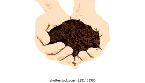 Vector illustration of ground in hands. World soil day