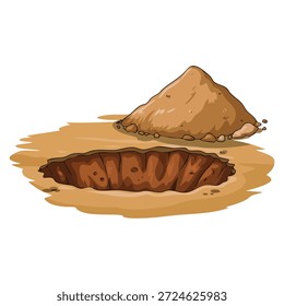 Vector illustration ground pit hole brown underground dig burrow pile suitable for geology construction earth layers excavation or natural terrain cavity artwork