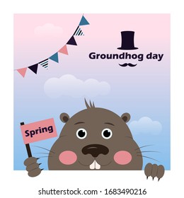 Vector illustration of Groundhog Day in cartoon style.