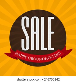 vector illustration of Groundhog Day Sale with red ribbon.