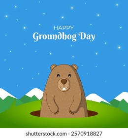 Vector illustration of Groundhog Day social media template