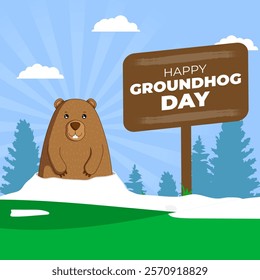 Vector illustration of Groundhog Day social media template