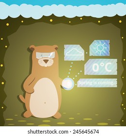  Vector illustration with groundhog and futuristic interface. Happy Groundhog Day Theme.