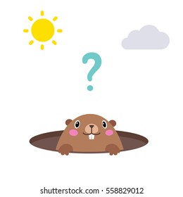 Vector illustration of groundhog looking out of his hole. Flat style