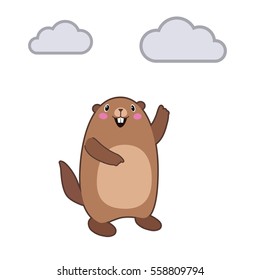 Vector illustration of groundhog showing cloud and no shadow. With cartoon outlines