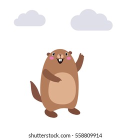 Vector illustration of groundhog showing cloud and no shadow. Flat style