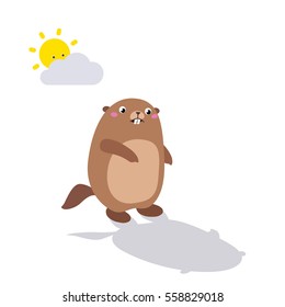 Vector illustration of groundhog showing cloud and no shadow. Flat style