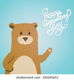  Vector illustration with groundhog and text. Happy Groundhog Day Theme.