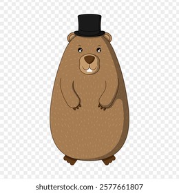 Vector illustration of Groundhog wearing hat on transparent background