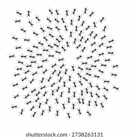 Vector illustration of a group of ants on a white background. All workers are looking for food. The concept of hard work.