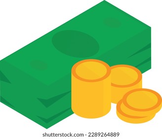 Vector illustration of a group of bills and stack of coins. Cash and currencies. Bank and savings.