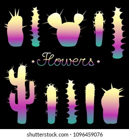Vector illustration of a group of bright stylized cacti.