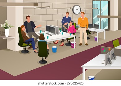 A vector illustration of a group business people in an informal meeting