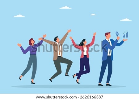 Vector illustration of a group of businessman finding a business success growth with a magnifying glass