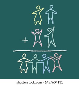 Vector illustration. Group of chalk characters in pastel colors on a chalkboard.