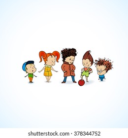 Vector illustration of group  children in line