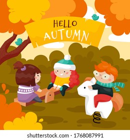 A vector illustration of a group of children playing outdoor