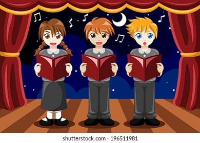 A vector illustration of group of children singing in a choir