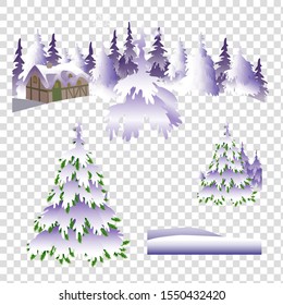 Vector illustration of a group of Christmas trees. Image of snowy christmas trees. Isolated group of christmas trees.