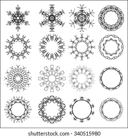 Vector illustration group of circle ornament black and white ornamental pattern round