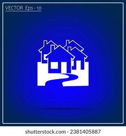 Vector illustration with group of cottages.