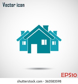 Vector illustration with group of cottages.