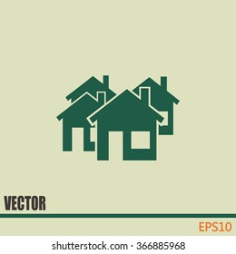 Vector illustration with group of cottages. 