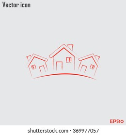 Vector illustration with group of cottages.