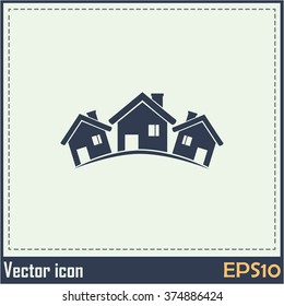 Vector illustration with group of cottages.