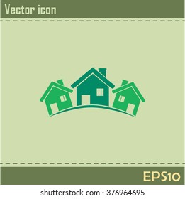 Vector illustration with group of cottages.