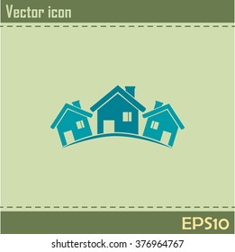 Vector illustration with group of cottages.