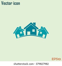 Vector illustration with group of cottages.