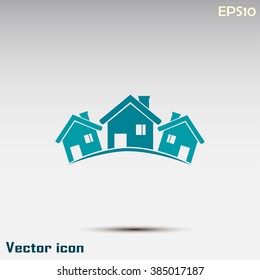 Vector illustration with group of cottages.