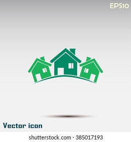 Vector illustration with group of cottages.