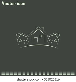 Vector illustration with group of cottages.