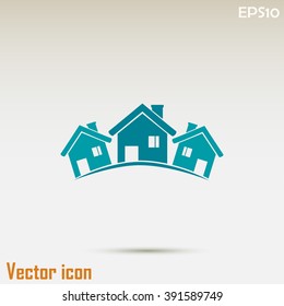 Vector illustration with group of cottages.