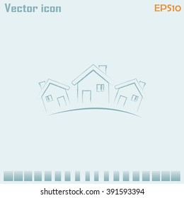 Vector illustration with group of cottages.