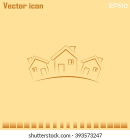 Vector illustration with group of cottages.