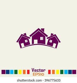 Vector illustration with group of cottages.