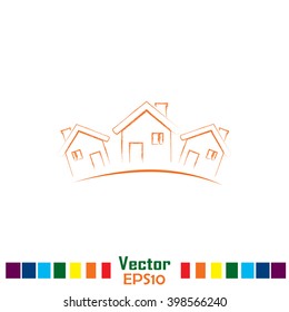 Vector illustration with group of cottages.