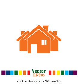 Vector illustration with group of cottages.