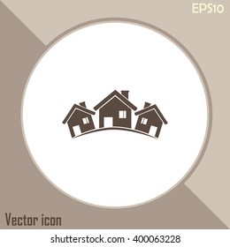 Vector illustration with group of cottages.